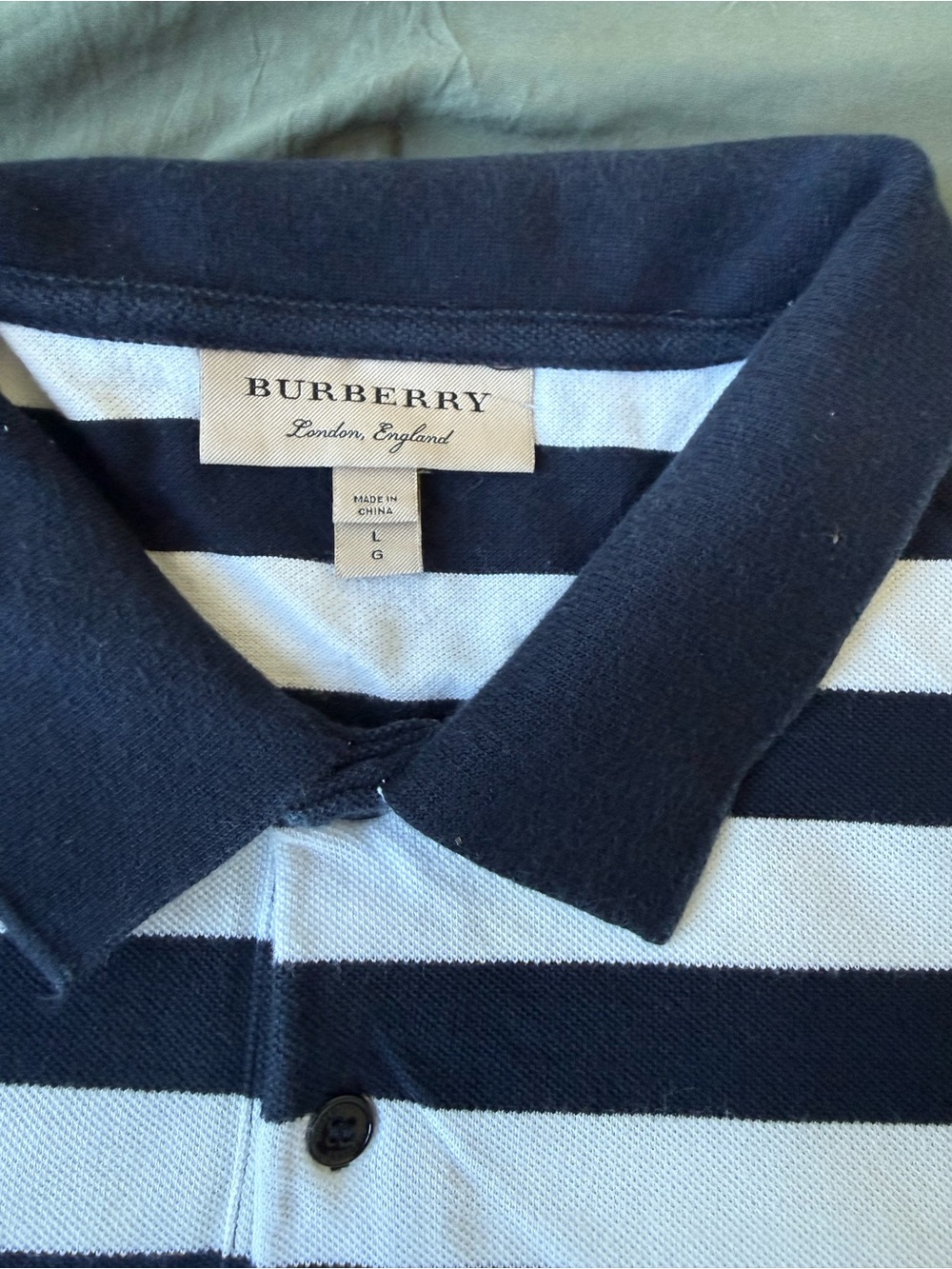 Burberry Black & White Striped Polo with Red Logo Patch - Picture 2 of 5